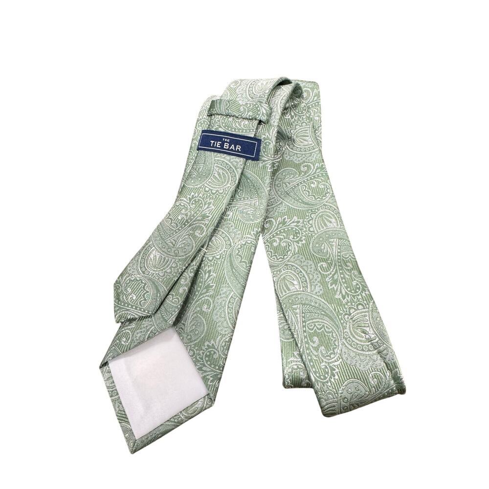 The Tie Bar Men’s Neck Tie 100% Silk Stain Resistant Green Paisley #G972 - Picture 2 of 7